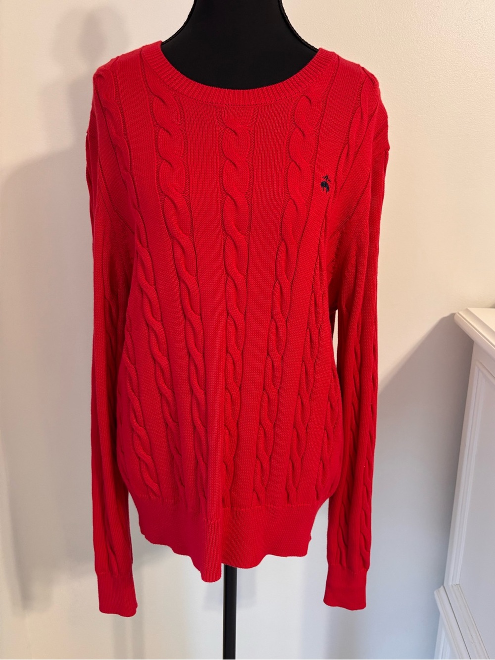 Brooks Brothers Women’s XL Red Crewneck Cable Knit Sweater 100% Cotton Preppy